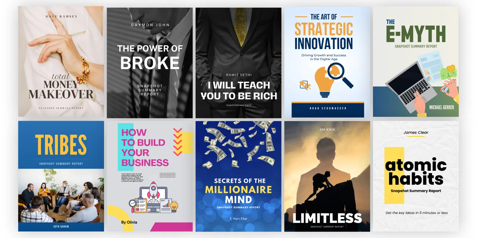 A collage of social media posts, banners and ebook covers