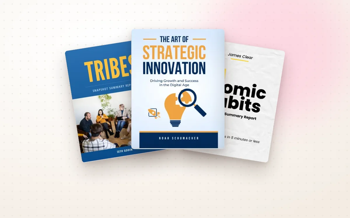 Three ebook covers fanned out: Tribes, The Art of Strategic Innovation and Atomic Habits