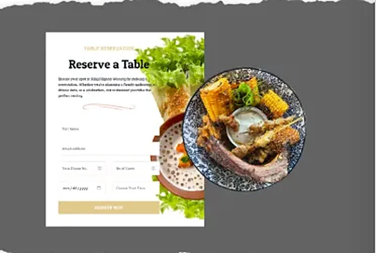 Reserve a Table form beside a photo of a Filipino dish