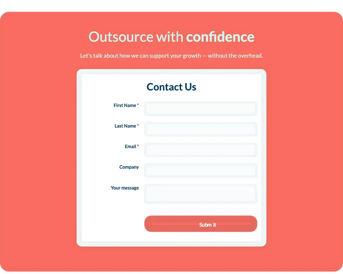 Outsource with confidence section with a short Contact Us form