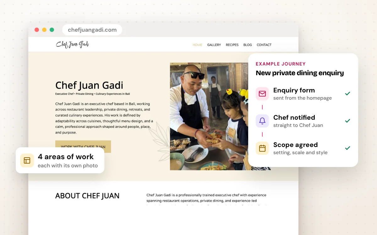 Chef Juan Gadi website screenshots