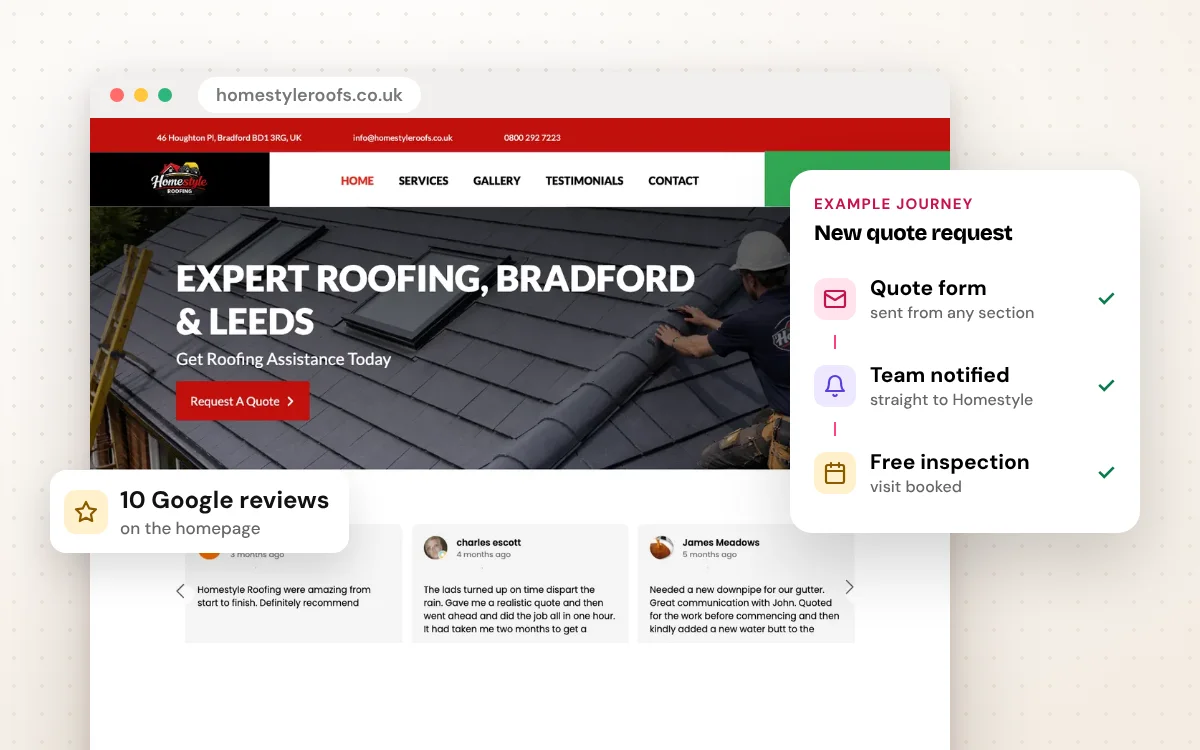 Homestyle Roofing website screenshots