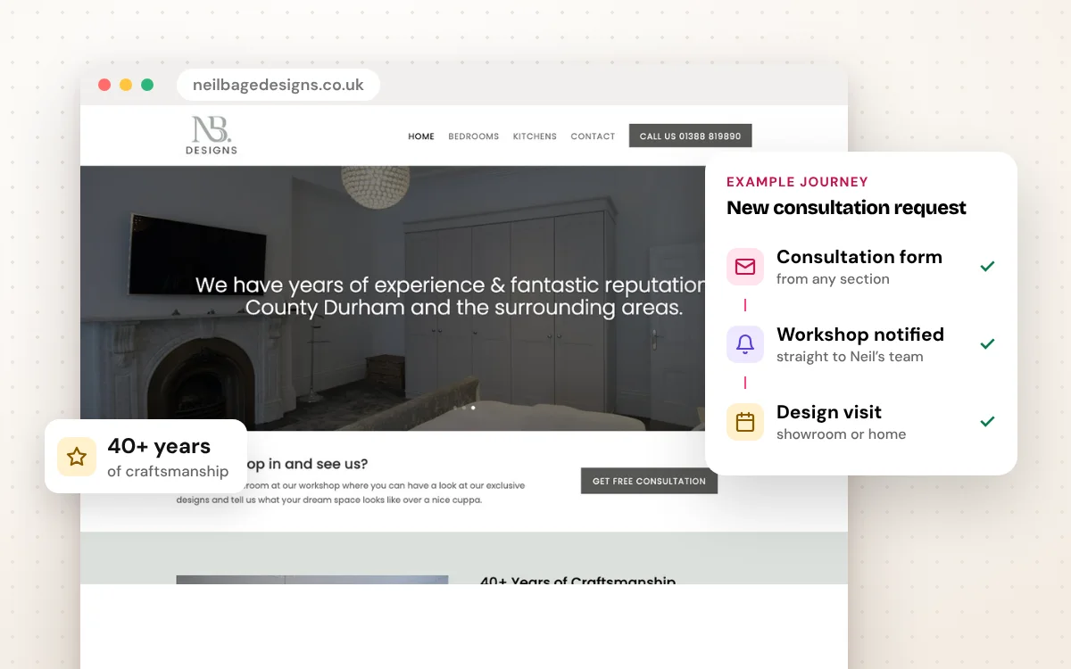 Neil Bage Designs website screenshots