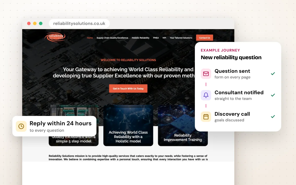 Reliability Solutions website screenshots
